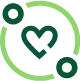 A green circle with a heart representing health.
