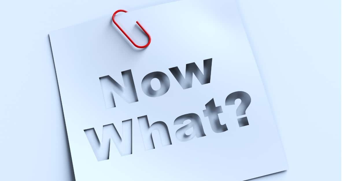 A post-it note with 'What Now?', referring to when ROI no longer tells the full story.
