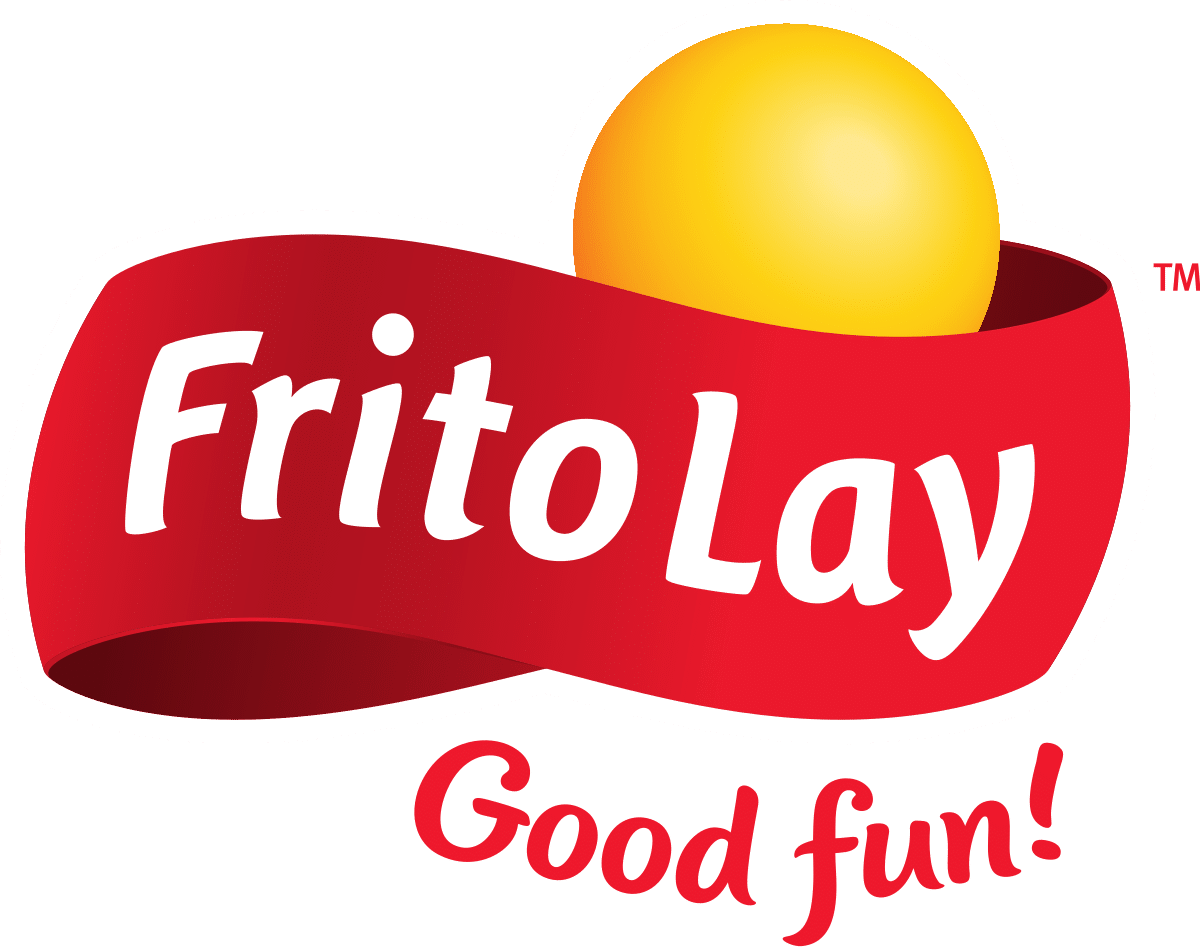The Frito-Lay logo features a yellow circle above a red ribbon with FritoLay in white text. Below, Good fun! is written in red cursive letters.