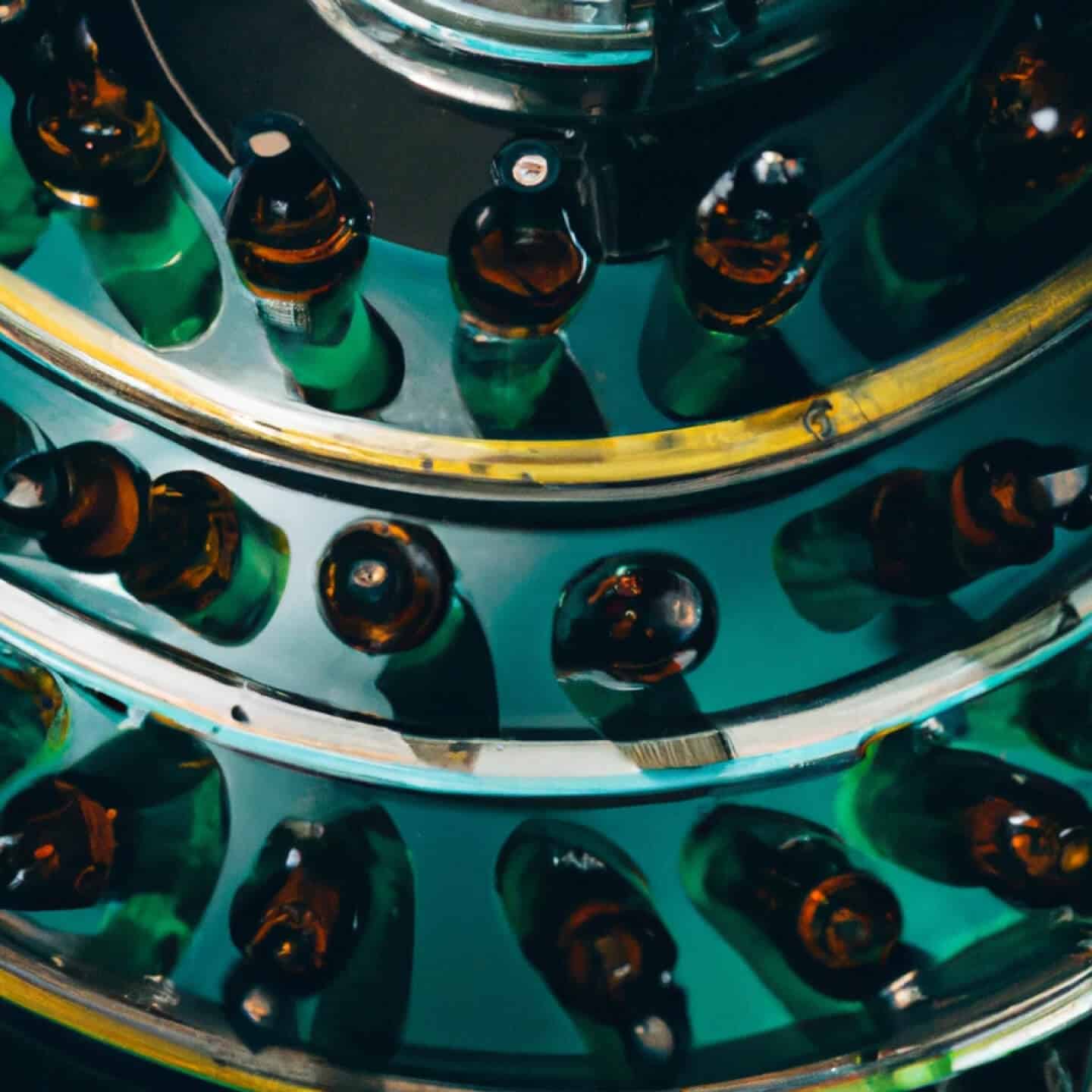 An industrial machine filled with beer bottles.