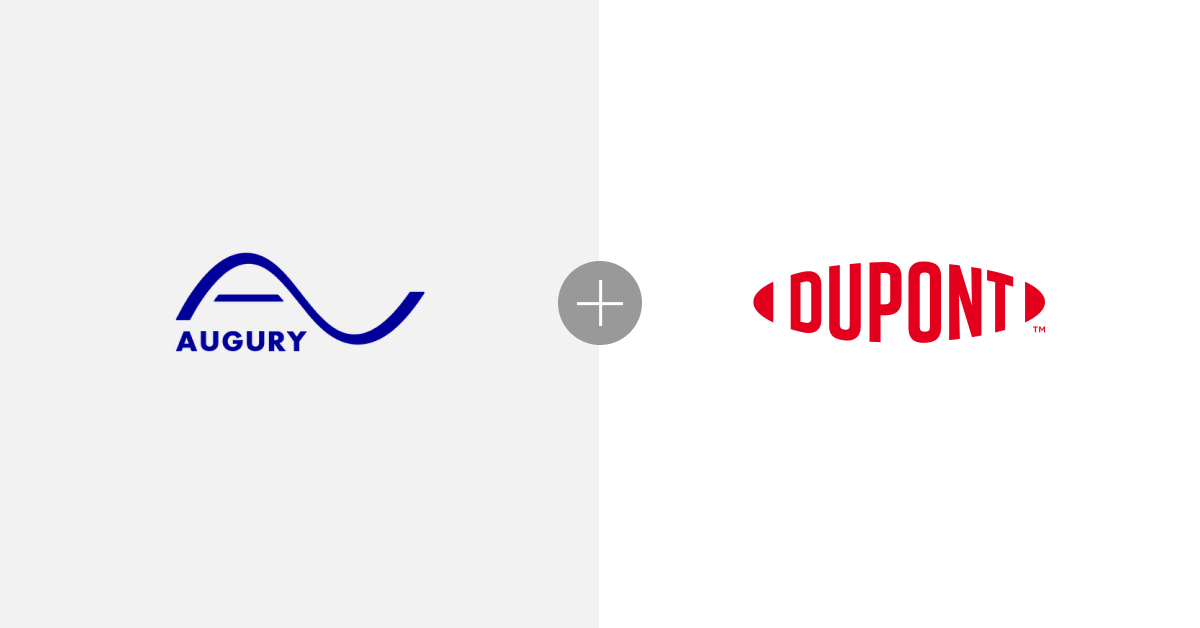 A logo incorporating DuPont and Augury driving innovation in predictive maintenance.