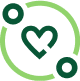 A green circle with a heart representing health.