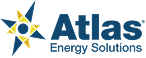 Atlas Energy Solutions logo with a blue and yellow stylized star to the left of the company name Atlas Energy Solutions written in blue text.