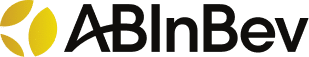 AB InBev logo with stylized yellow and gold circular shapes on the left, followed by bold black text reading AB InBev on a light gray background.