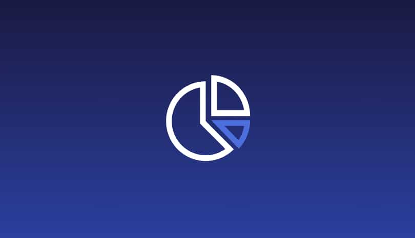 A white pie chart icon with five segments, one highlighted in blue, is centered on a dark blue gradient background.