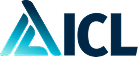 Logo featuring a stylized triangular shape in gradient blue next to the bold letters ICL in dark blue.