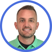 Headshot of a smiling man wearing a green polo shirt, framed within a blue circle.