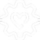 A light gray, stylized heart shape is centered within a wavy, circular, gear-like border, all set on a white background. The overall design has a minimalistic, soft, and abstract appearance.