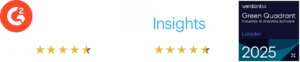Three award badges: G2 rating with 4.8 stars, Gartner Peer Insights rating with 4.7 stars, and Verdantix Green Quadrant Leader 2025 for Industrial AI Analytics Software.