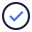 A blue checkmark inside a dark blue circle on a light gray background, symbolizing confirmation or approval.