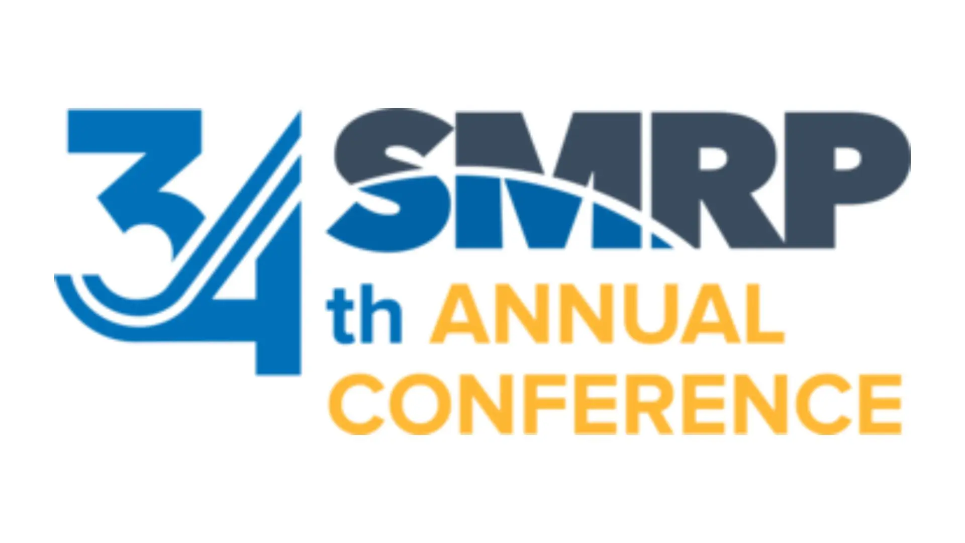 Logo for the 34th SMRP Annual Conference. 34th is in blue, SMRP in blue and gray, and Annual Conference in yellow text on a white background.