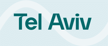 Tel aviv logo with contact information on a blue background.