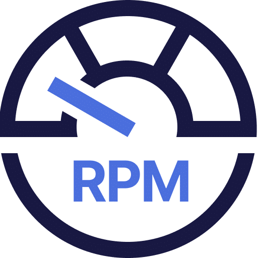 A pie chart icon with a blue checkmark overlay and the letters RPM below, representing rates per minute or a similar concept.