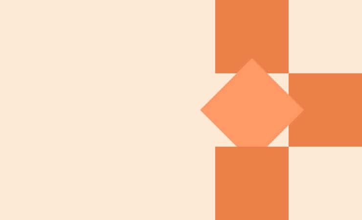 An orange and beige background with a diamond in the middle representing a new way of working.