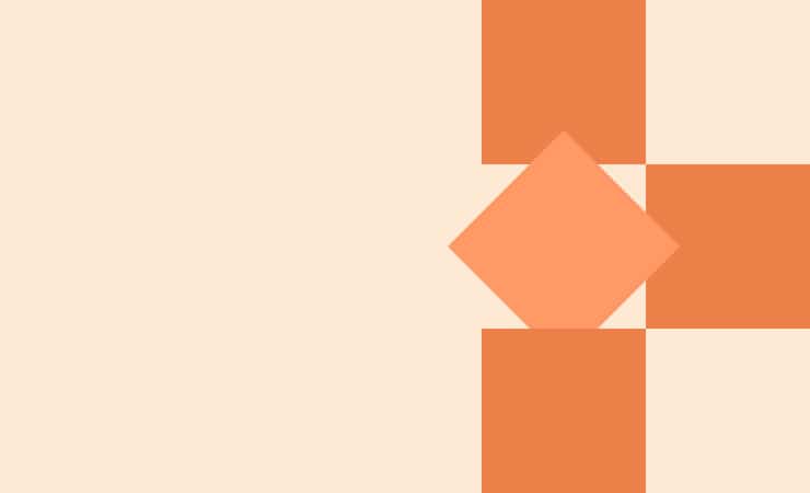 An orange and beige background with a diamond in the middle representing a new way of working.